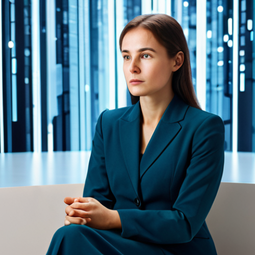 Home 14 A thoughtful professional woman, fully clothed in modest business casual attire, sits amidst a soft, glowing abstract digital environment, subtle data streams gently flowing around her, reflecting a sense of digital fatigue without being chaotic. Her expression is calm and introspective, with soft lighting and a professional atmosphere. perfect anatomy, correct proportions, natural pose, well-formed hands, proper finger count, natural body proportions, professional photography, high resolution, sharp focus, safe for work, appropriate content, fully clothed, professional dress, family-friendly.