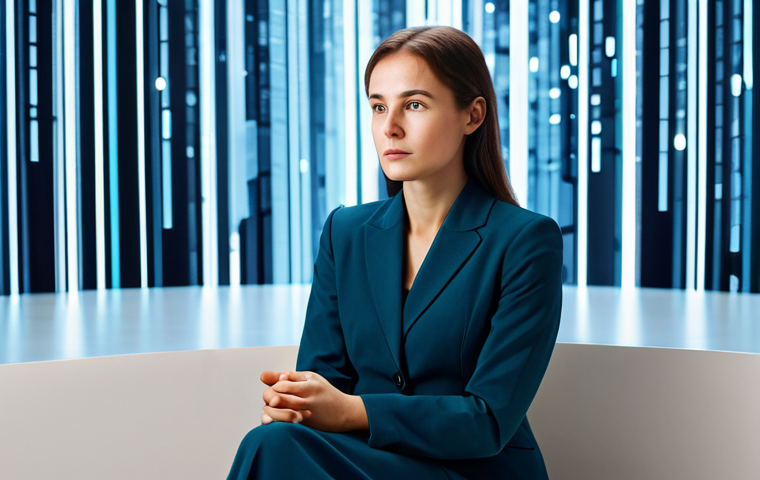 A thoughtful professional woman, fully clothed in modest business casual attire, sits amidst a soft, glowing abstract digital environment, subtle data streams gently flowing around her, reflecting a sense of digital fatigue without being chaotic. Her expression is calm and introspective, with soft lighting and a professional atmosphere. perfect anatomy, correct proportions, natural pose, well-formed hands, proper finger count, natural body proportions, professional photography, high resolution, sharp focus, safe for work, appropriate content, fully clothed, professional dress, family-friendly.
