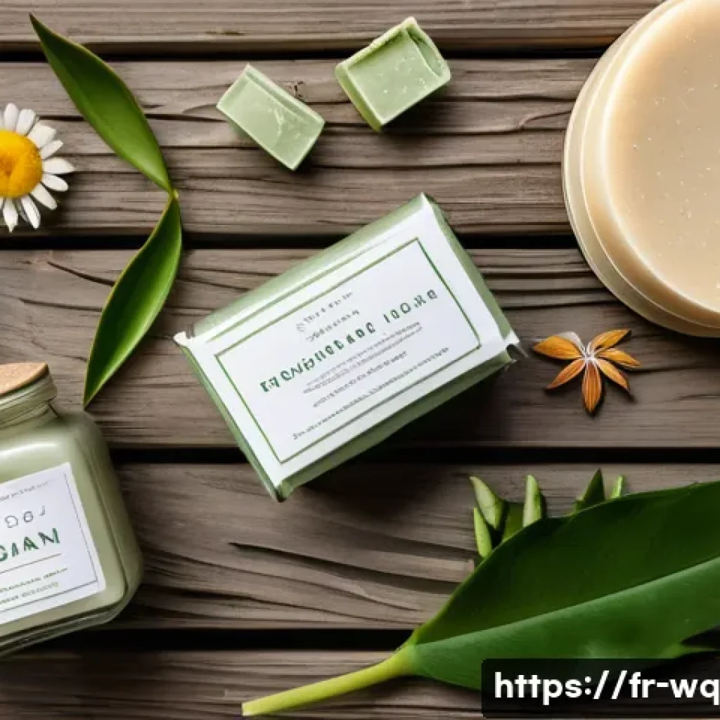 제로웨이스트 화장품과 비건 화장품 비교 - A stylish flat lay of eco-friendly vegan cosmetics on a rustic wooden table, featuring reusable glas...