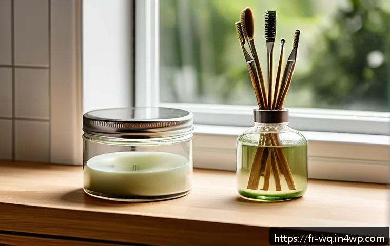 제로웨이스트 화장품의 인기 제품 리뷰 - A serene, eco-friendly bathroom scene featuring reusable glass and metal containers for skincare pro...